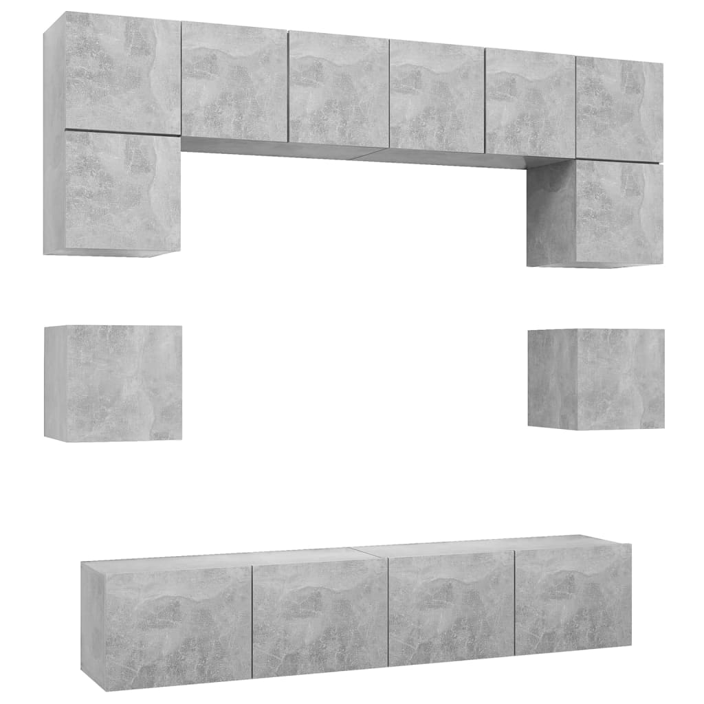 8-delige Tv-meubelset bewerkt hout betongrijs is nu te koop bij PeponiXL, paradijselijk wonen!
