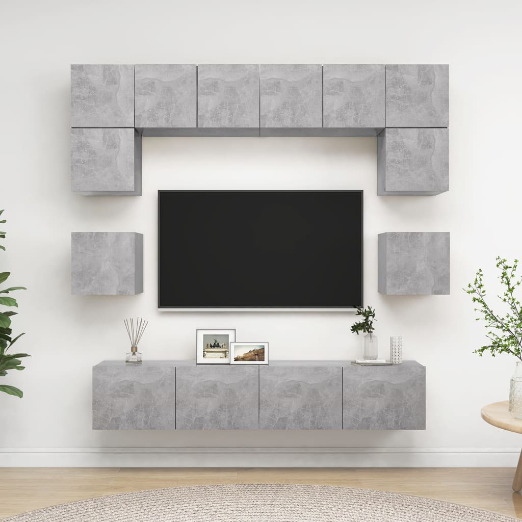8-delige Tv-meubelset bewerkt hout betongrijs is nu te koop bij PeponiXL, paradijselijk wonen!