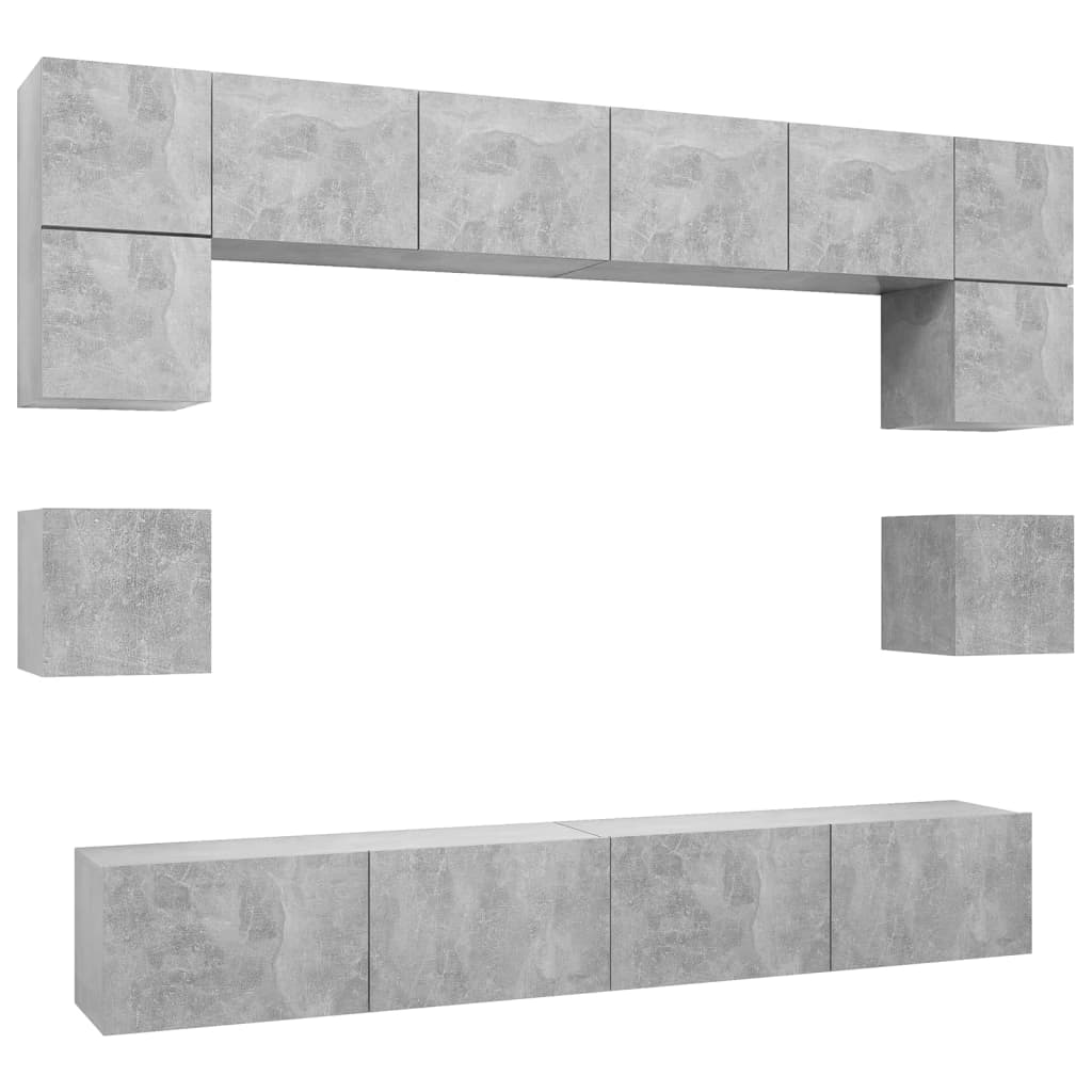 8-delige Tv-meubelset bewerkt hout betongrijs is nu te koop bij PeponiXL, paradijselijk wonen!