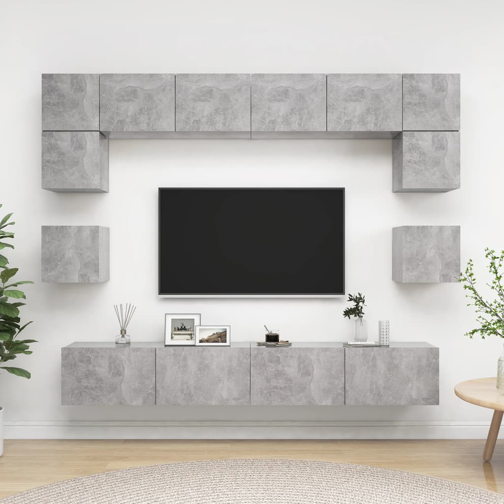 8-delige Tv-meubelset bewerkt hout betongrijs is nu te koop bij PeponiXL, paradijselijk wonen!