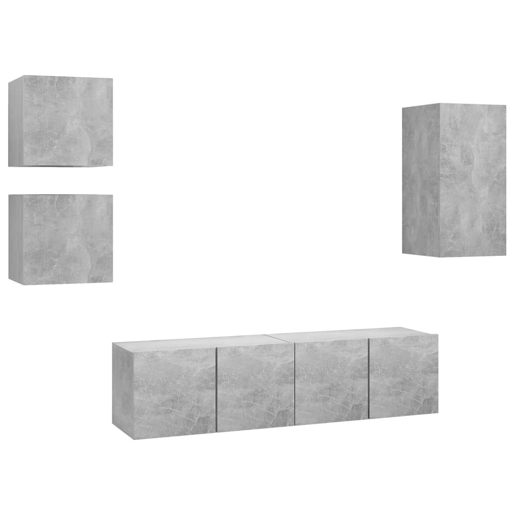 5-delige Tv-meubelset bewerkt hout betongrijs is nu te koop bij PeponiXL, paradijselijk wonen!