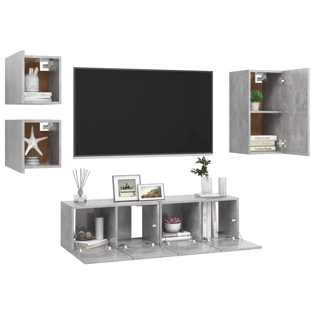 5-delige Tv-meubelset bewerkt hout betongrijs is nu te koop bij PeponiXL, paradijselijk wonen!