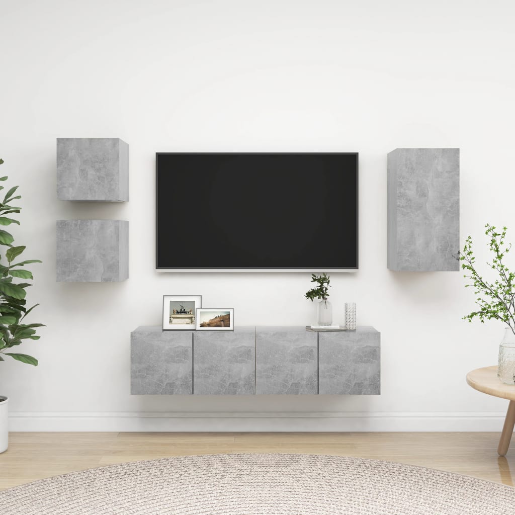 5-delige Tv-meubelset bewerkt hout betongrijs is nu te koop bij PeponiXL, paradijselijk wonen!