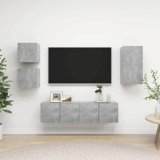 5-delige Tv-meubelset bewerkt hout betongrijs is nu te koop bij PeponiXL, paradijselijk wonen!