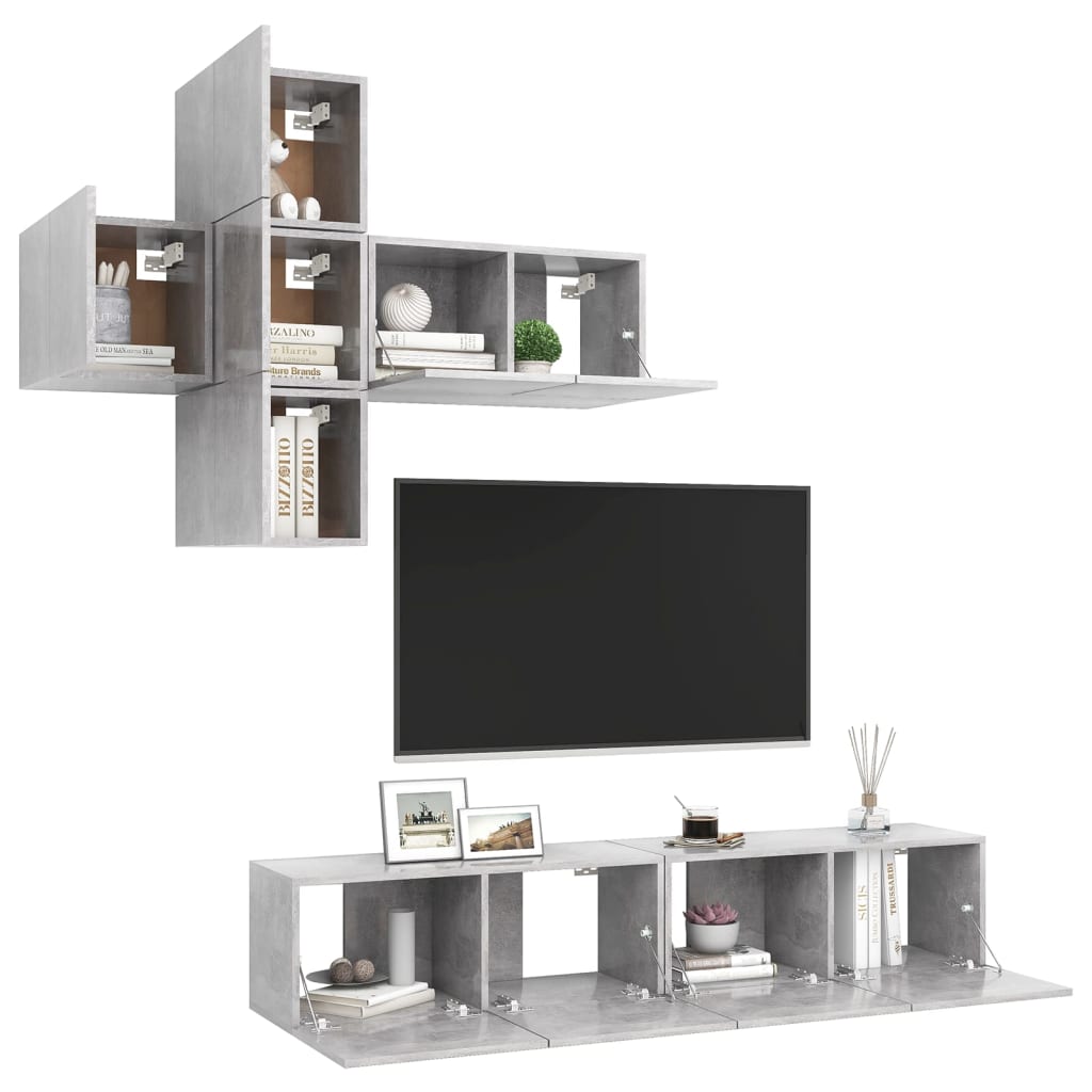 7-delige Tv-meubelset spaanplaat betongrijs is nu te koop bij PeponiXL, paradijselijk wonen!