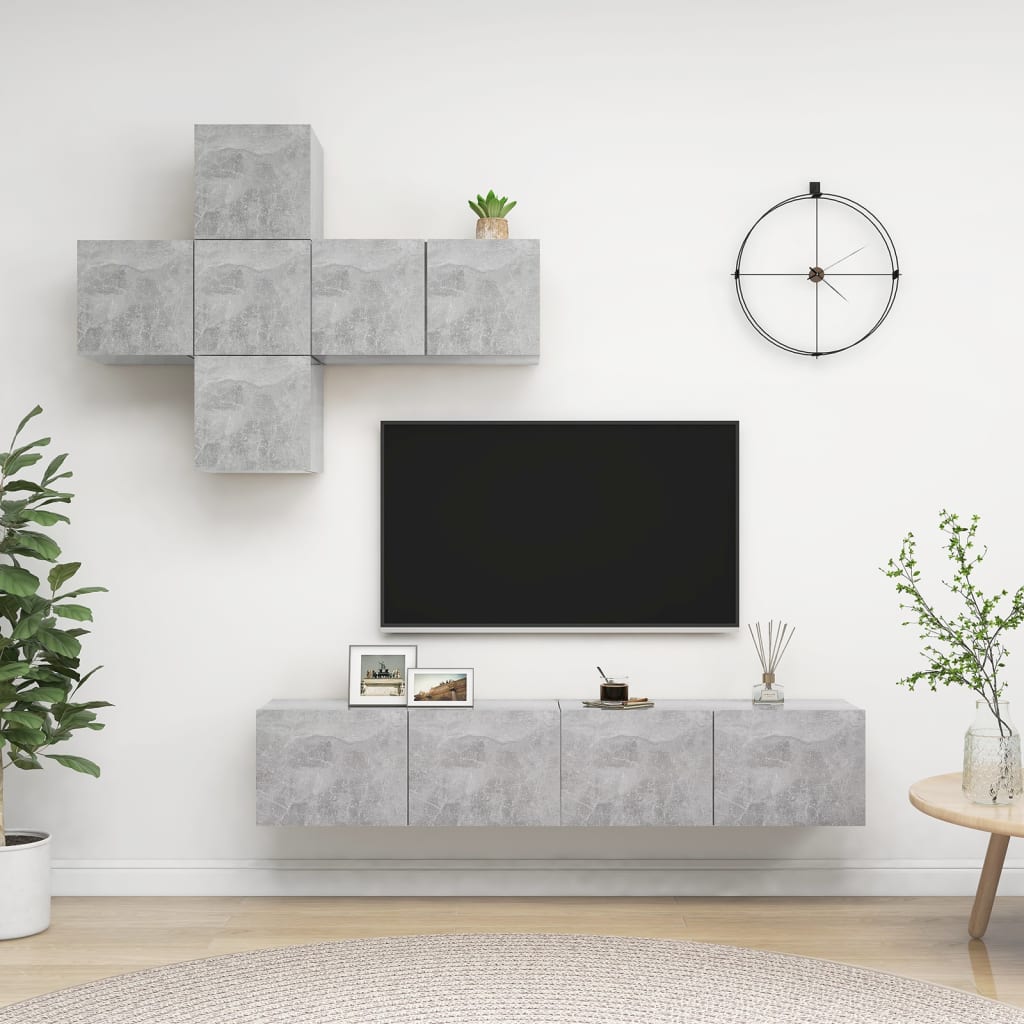 7-delige Tv-meubelset spaanplaat betongrijs is nu te koop bij PeponiXL, paradijselijk wonen!