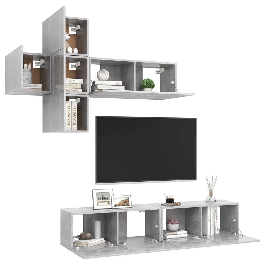 7-delige Tv-meubelset spaanplaat betongrijs is nu te koop bij PeponiXL, paradijselijk wonen!