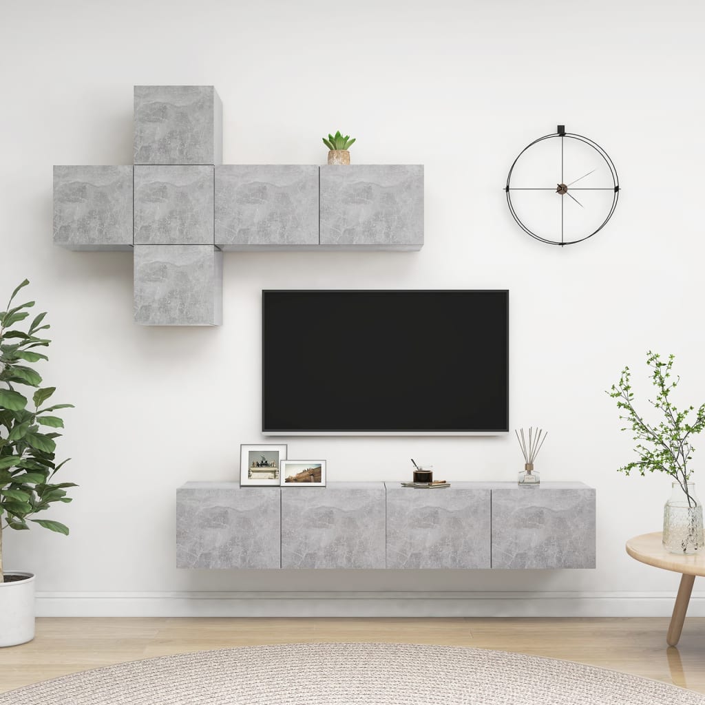 7-delige Tv-meubelset spaanplaat betongrijs is nu te koop bij PeponiXL, paradijselijk wonen!