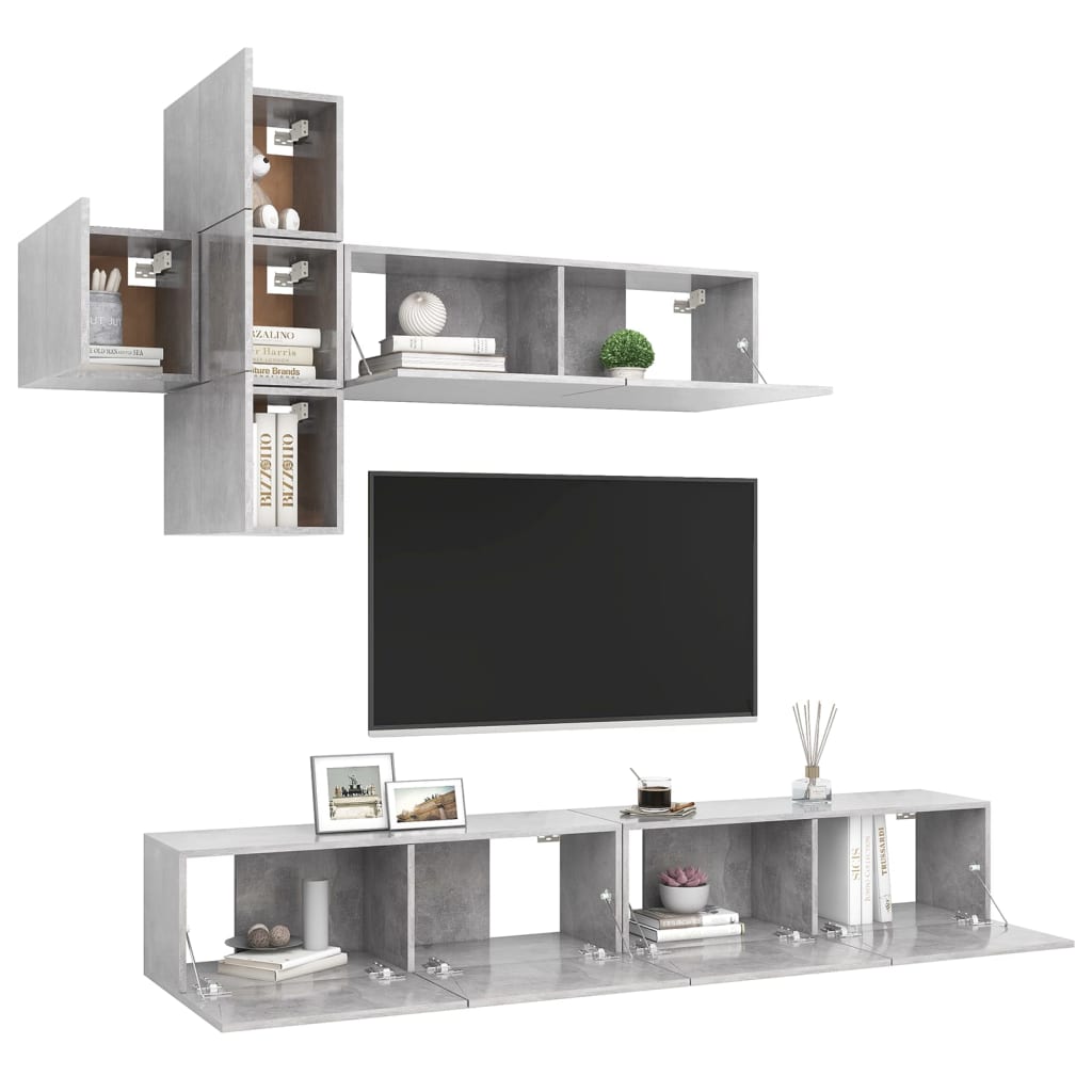 7-delige Tv-meubelset spaanplaat betongrijs is nu te koop bij PeponiXL, paradijselijk wonen!