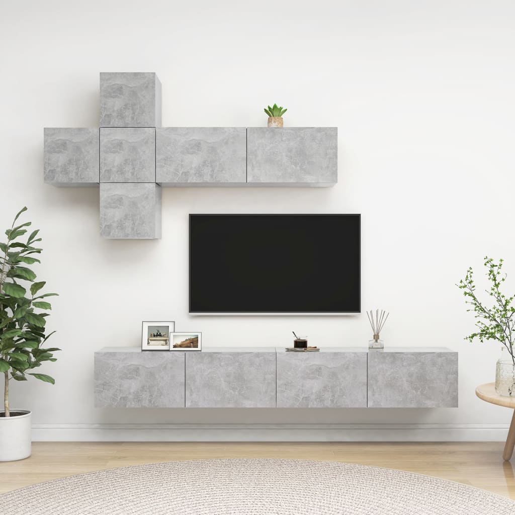 7-delige Tv-meubelset spaanplaat betongrijs is nu te koop bij PeponiXL, paradijselijk wonen!
