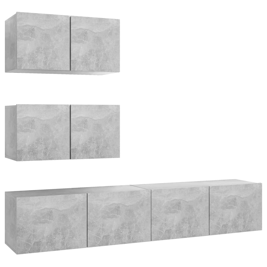 4-delige Tv-meubelset bewerkt hout betongrijs is nu te koop bij PeponiXL, paradijselijk wonen!