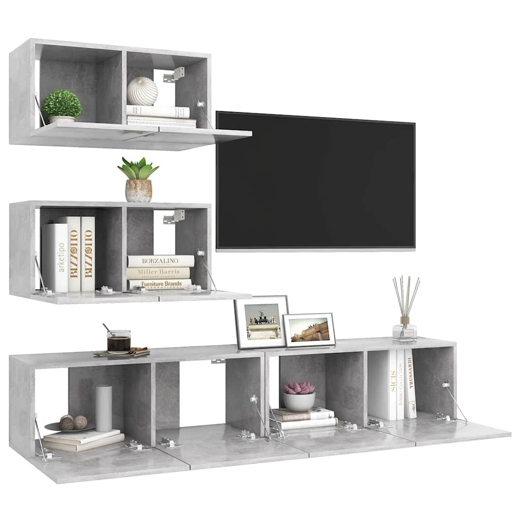 4-delige Tv-meubelset bewerkt hout betongrijs is nu te koop bij PeponiXL, paradijselijk wonen!