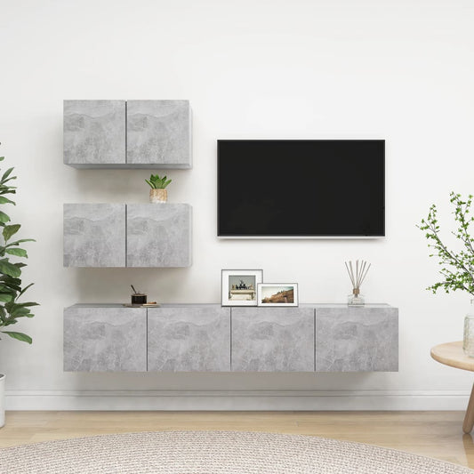 4-delige Tv-meubelset bewerkt hout betongrijs is nu te koop bij PeponiXL, paradijselijk wonen!
