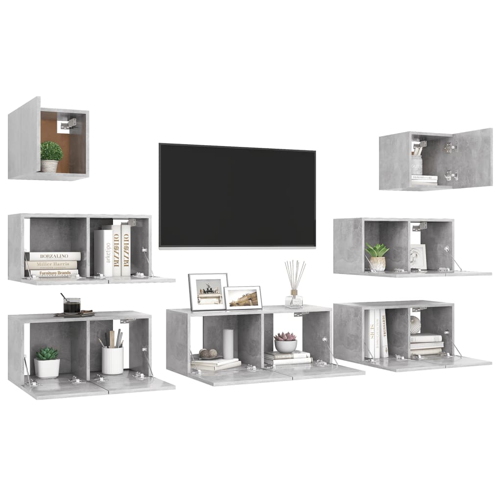 7-delige Tv-meubelset bewerkt hout betongrijs is nu te koop bij PeponiXL, paradijselijk wonen!