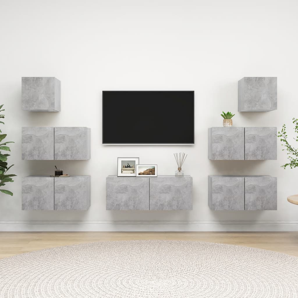 7-delige Tv-meubelset bewerkt hout betongrijs is nu te koop bij PeponiXL, paradijselijk wonen!