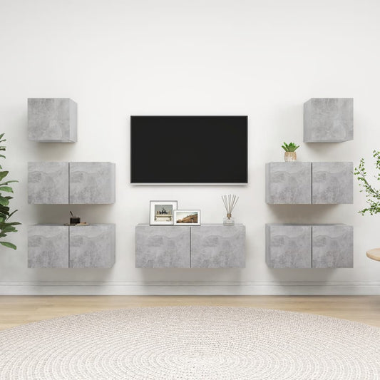 7-delige Tv-meubelset bewerkt hout betongrijs is nu te koop bij PeponiXL, paradijselijk wonen!