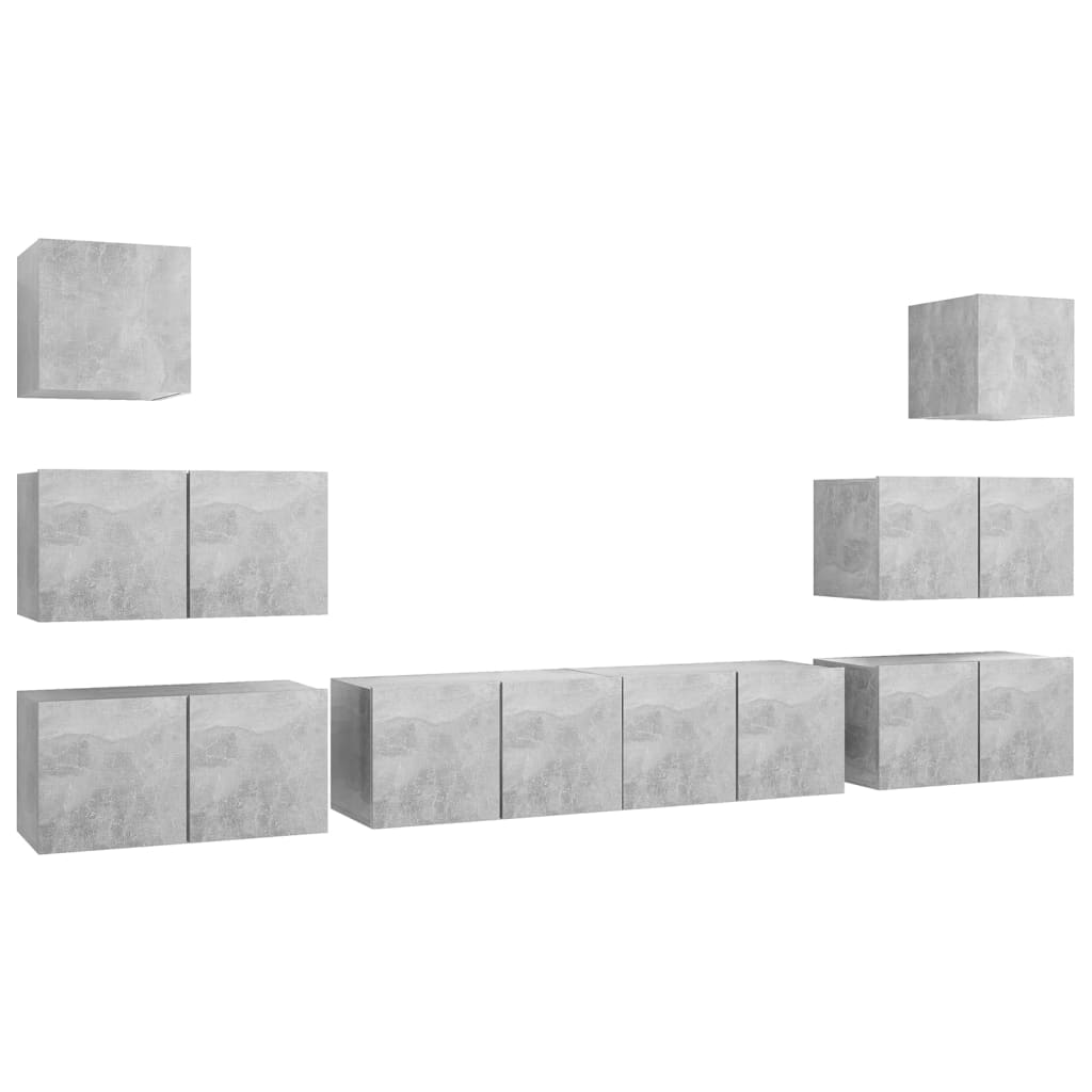 8-delige Tv-meubelset bewerkt hout betongrijs is nu te koop bij PeponiXL, paradijselijk wonen!