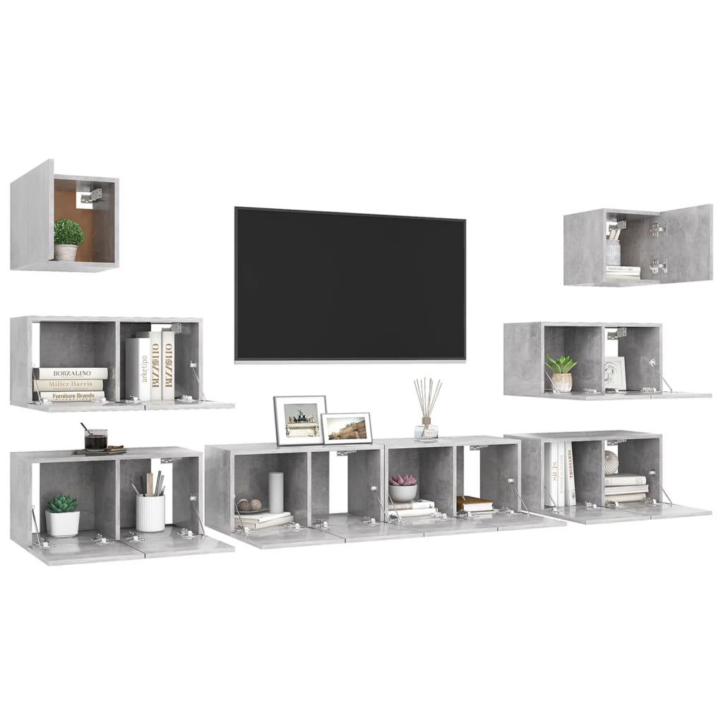8-delige Tv-meubelset bewerkt hout betongrijs is nu te koop bij PeponiXL, paradijselijk wonen!