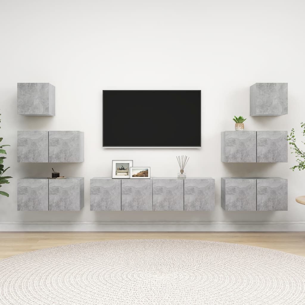 8-delige Tv-meubelset bewerkt hout betongrijs is nu te koop bij PeponiXL, paradijselijk wonen!