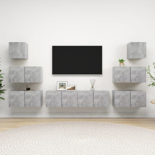 8-delige Tv-meubelset bewerkt hout betongrijs is nu te koop bij PeponiXL, paradijselijk wonen!