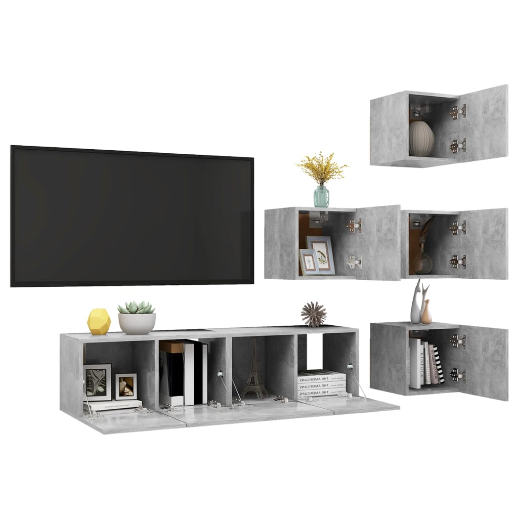 6-delige Tv-meubelset spaanplaat betongrijs is nu te koop bij PeponiXL, paradijselijk wonen!