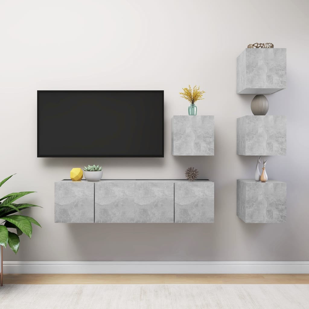 6-delige Tv-meubelset spaanplaat betongrijs is nu te koop bij PeponiXL, paradijselijk wonen!