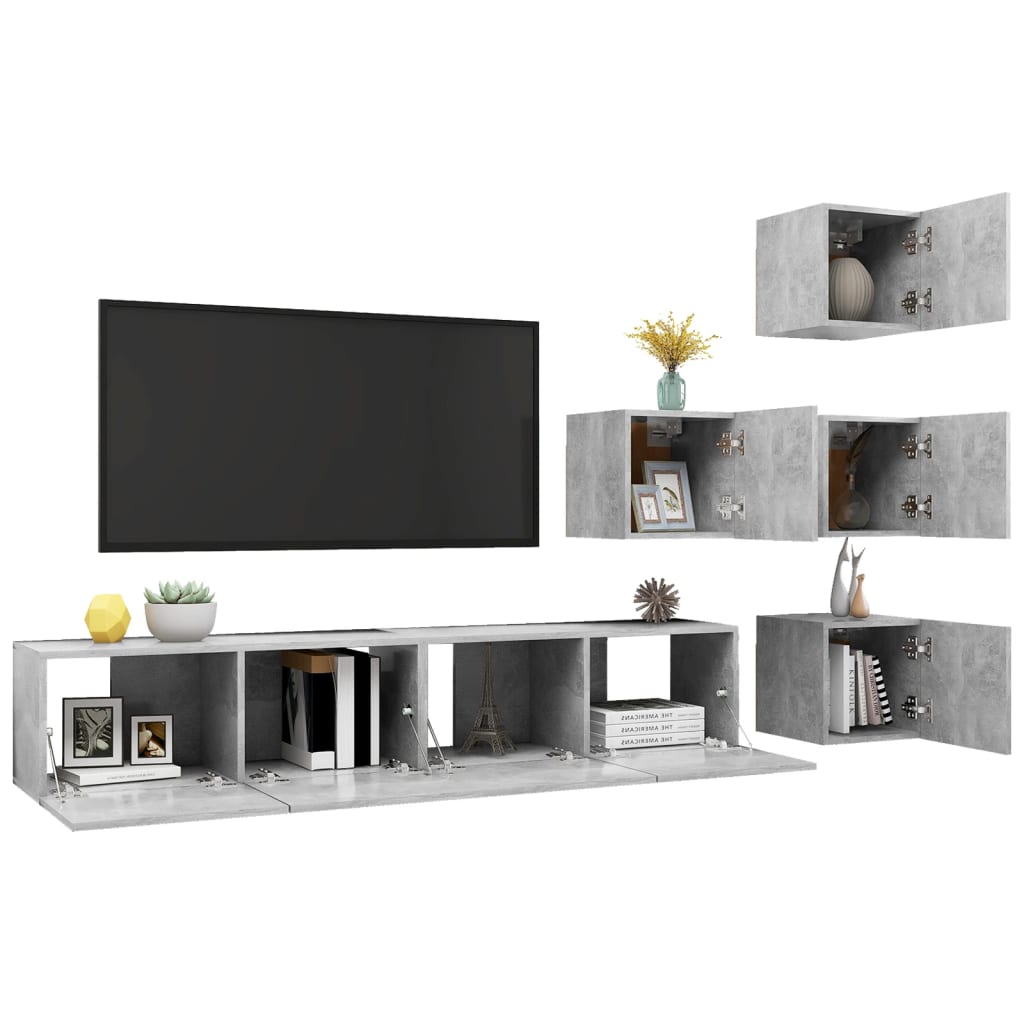 6-delige Tv-meubelset spaanplaat betongrijs is nu te koop bij PeponiXL, paradijselijk wonen!