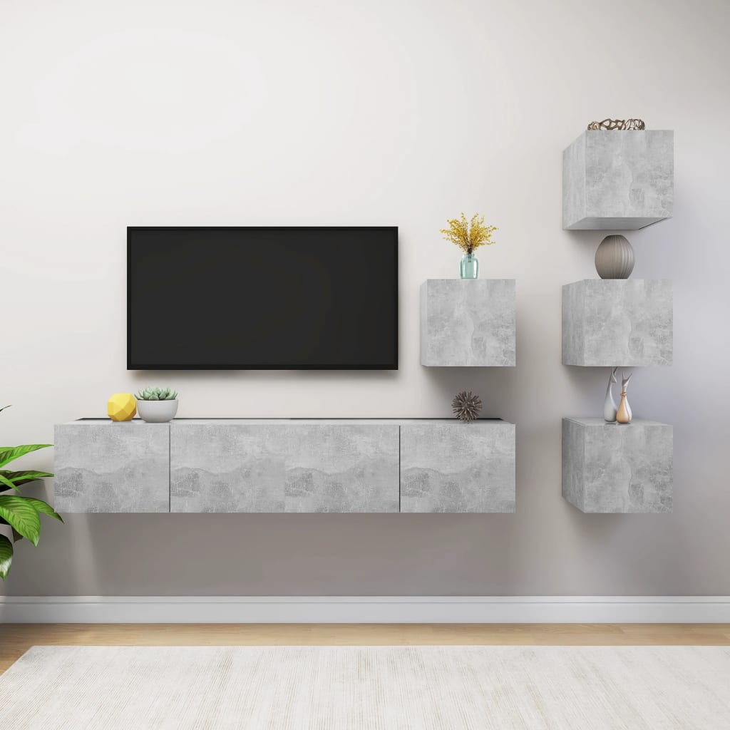 6-delige Tv-meubelset spaanplaat betongrijs is nu te koop bij PeponiXL, paradijselijk wonen!