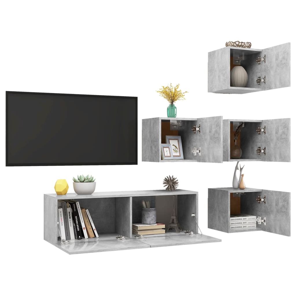 5-delige Tv-meubelset spaanplaat betongrijs is nu te koop bij PeponiXL, paradijselijk wonen!