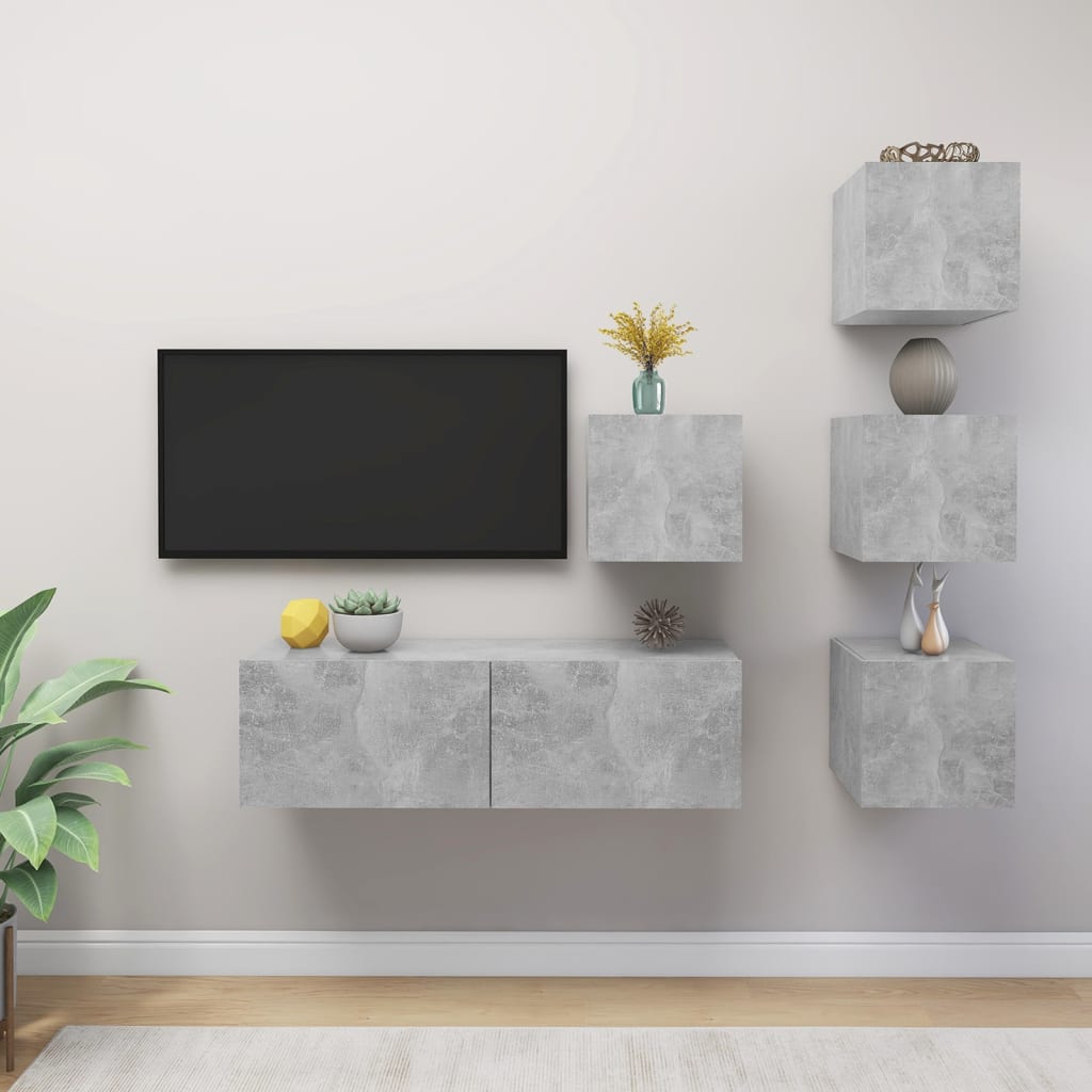 5-delige Tv-meubelset spaanplaat betongrijs is nu te koop bij PeponiXL, paradijselijk wonen!