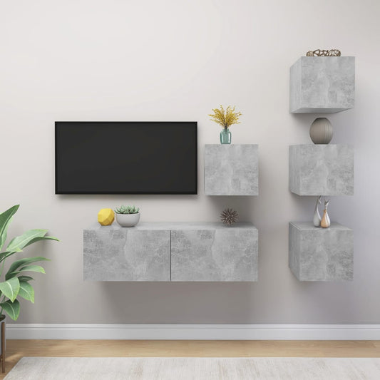 5-delige Tv-meubelset spaanplaat betongrijs is nu te koop bij PeponiXL, paradijselijk wonen!