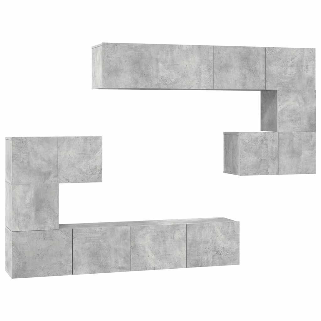 8-delige Tv-meubelset bewerkt hout betongrijs is nu te koop bij PeponiXL, paradijselijk wonen!