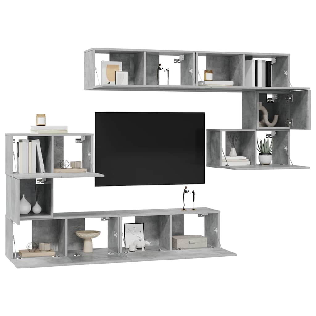 8-delige Tv-meubelset bewerkt hout betongrijs is nu te koop bij PeponiXL, paradijselijk wonen!