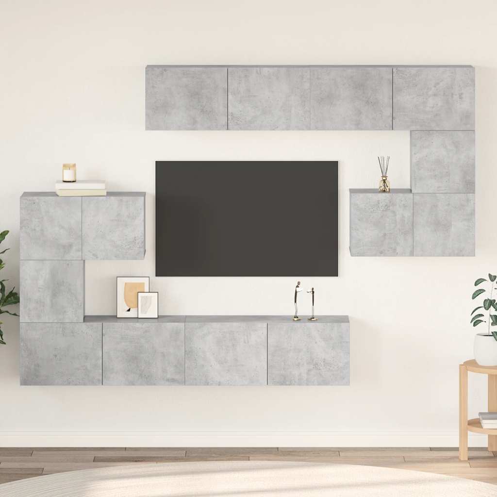 8-delige Tv-meubelset bewerkt hout betongrijs is nu te koop bij PeponiXL, paradijselijk wonen!
