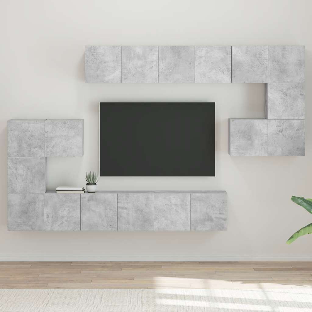10-delige Tv-meubelset bewerkt hout betongrijs is nu te koop bij PeponiXL, paradijselijk wonen!