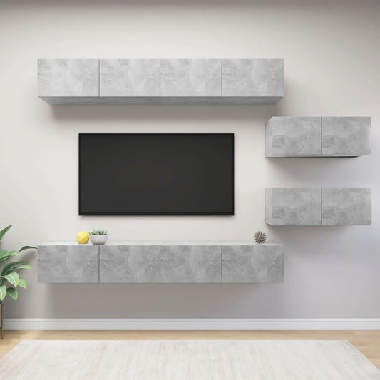 6-delige Tv-meubelset bewerkt hout betongrijs is nu te koop bij PeponiXL, paradijselijk wonen!