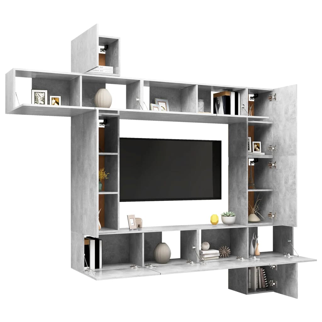 9-delige Tv-meubelset spaanplaat betongrijs is nu te koop bij PeponiXL, paradijselijk wonen!