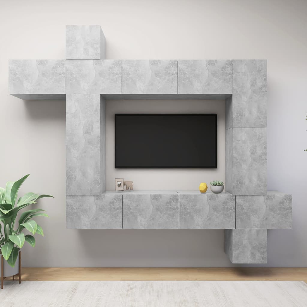 9-delige Tv-meubelset spaanplaat betongrijs is nu te koop bij PeponiXL, paradijselijk wonen!