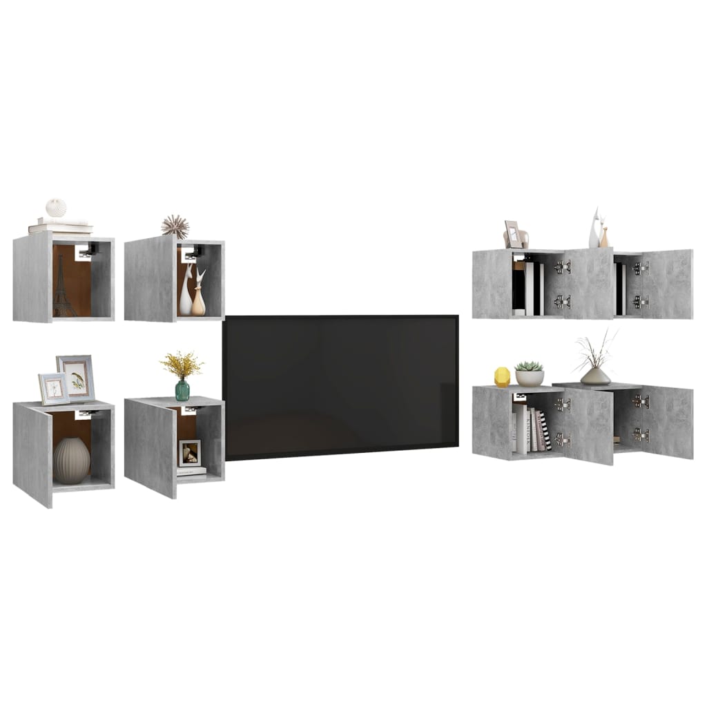 Tv-wandmeubelen 8 st 30,5x30x30 cm betongrijs is nu te koop bij PeponiXL, paradijselijk wonen!