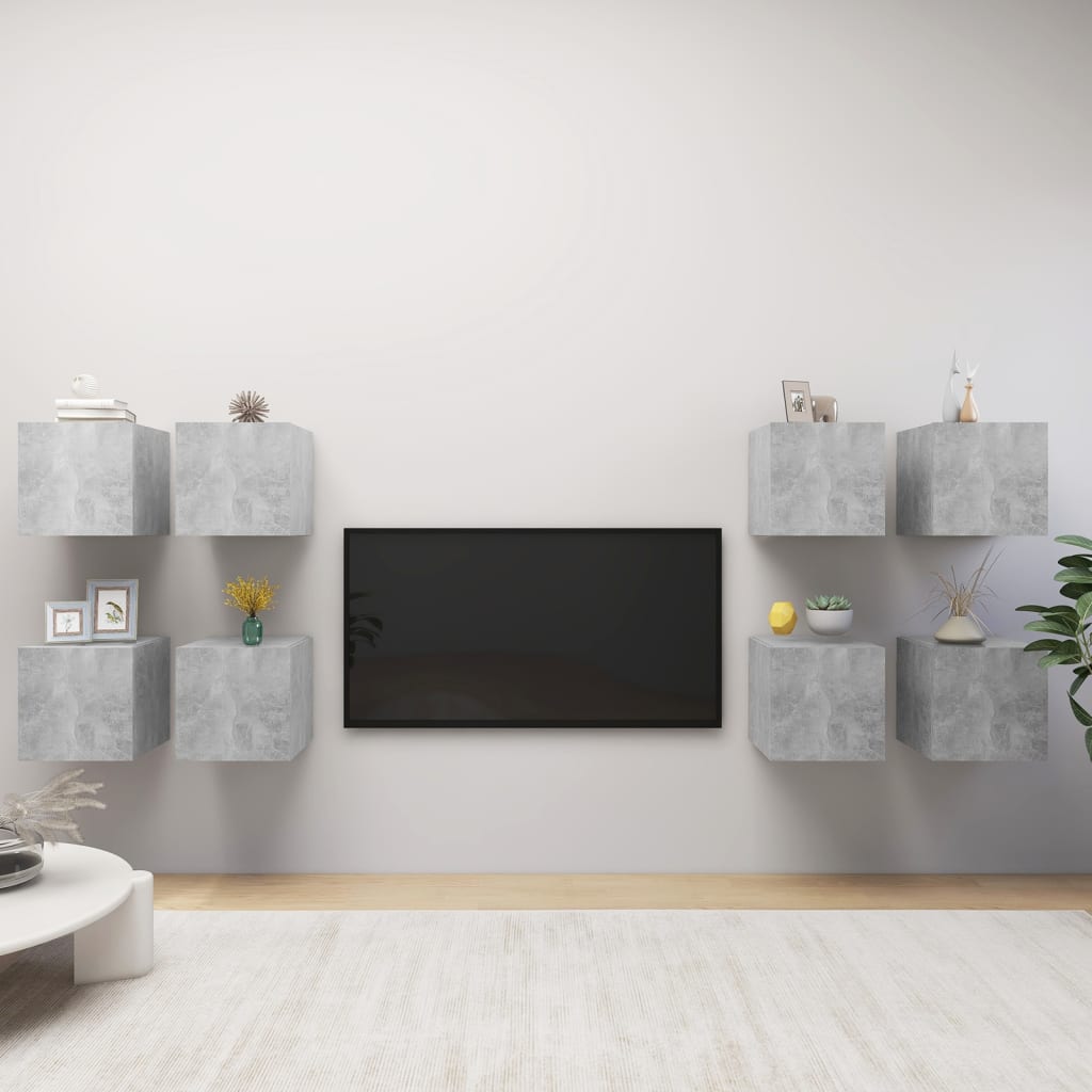Tv-wandmeubelen 8 st 30,5x30x30 cm betongrijs is nu te koop bij PeponiXL, paradijselijk wonen!