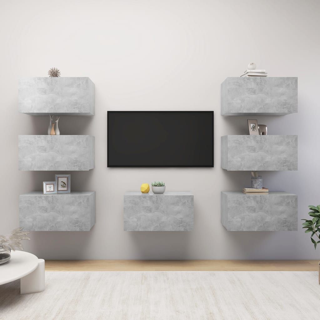 Tv-meubelen 7 st 30,5x30x60 cm bewerkt hout betongrijs is nu te koop bij PeponiXL, paradijselijk wonen!