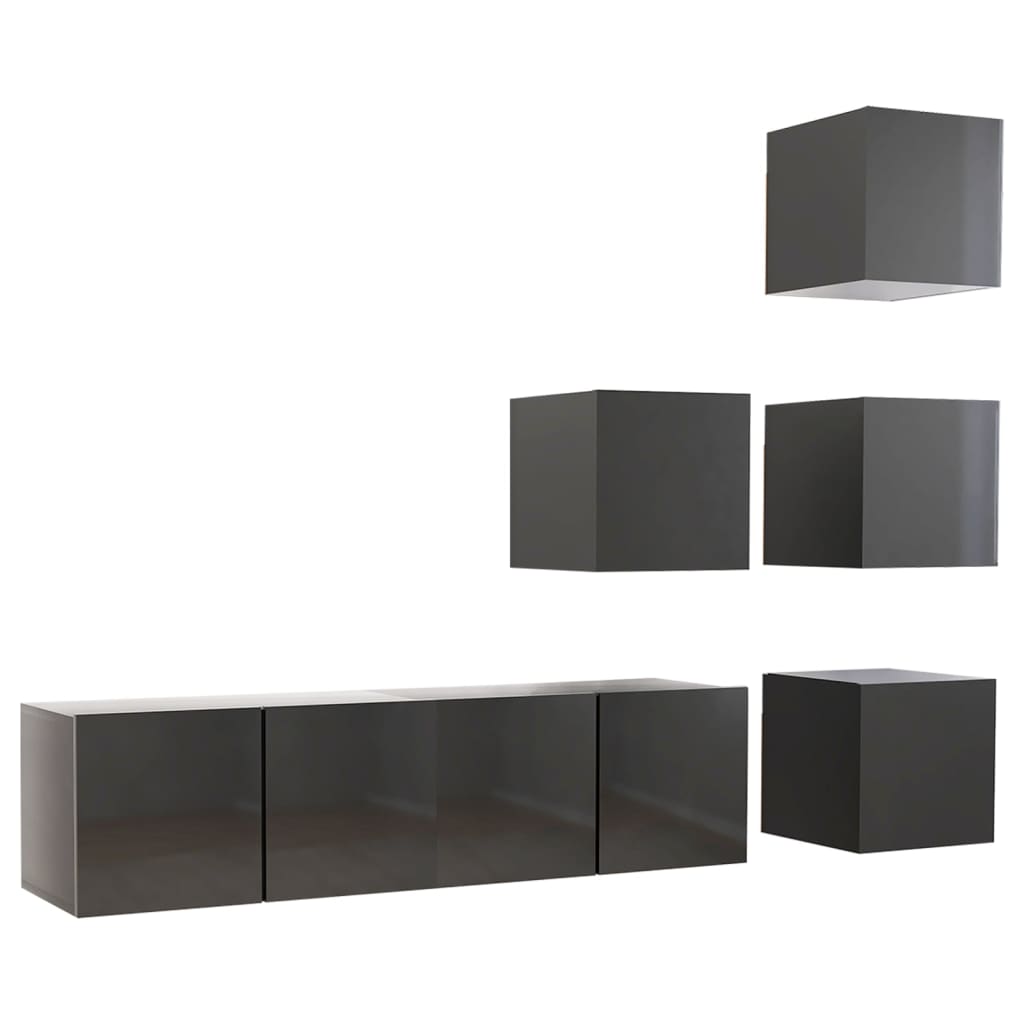 6-delige Tv-meubelset spaanplaat hoogglans grijs is nu te koop bij PeponiXL, paradijselijk wonen!