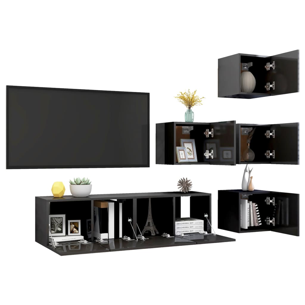 6-delige Tv-meubelset spaanplaat hoogglans grijs is nu te koop bij PeponiXL, paradijselijk wonen!