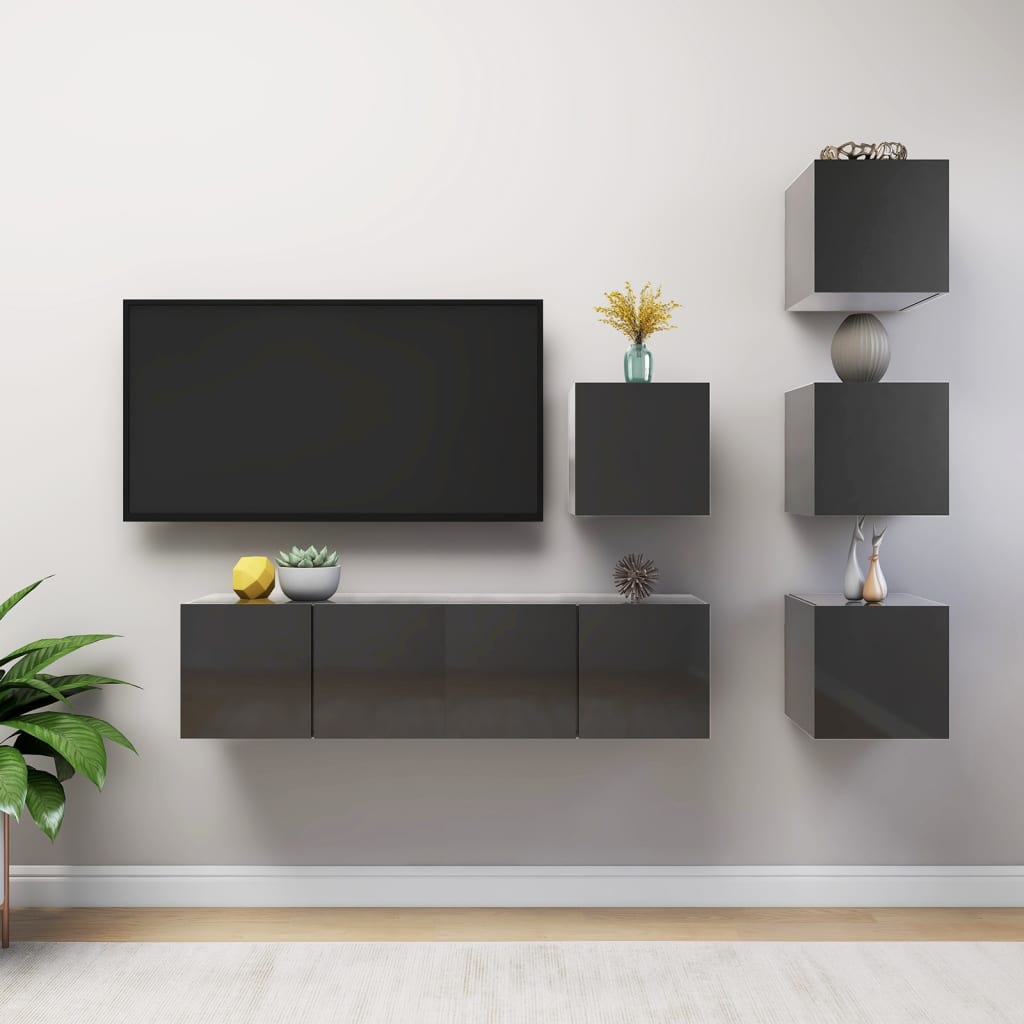 6-delige Tv-meubelset spaanplaat hoogglans grijs is nu te koop bij PeponiXL, paradijselijk wonen!