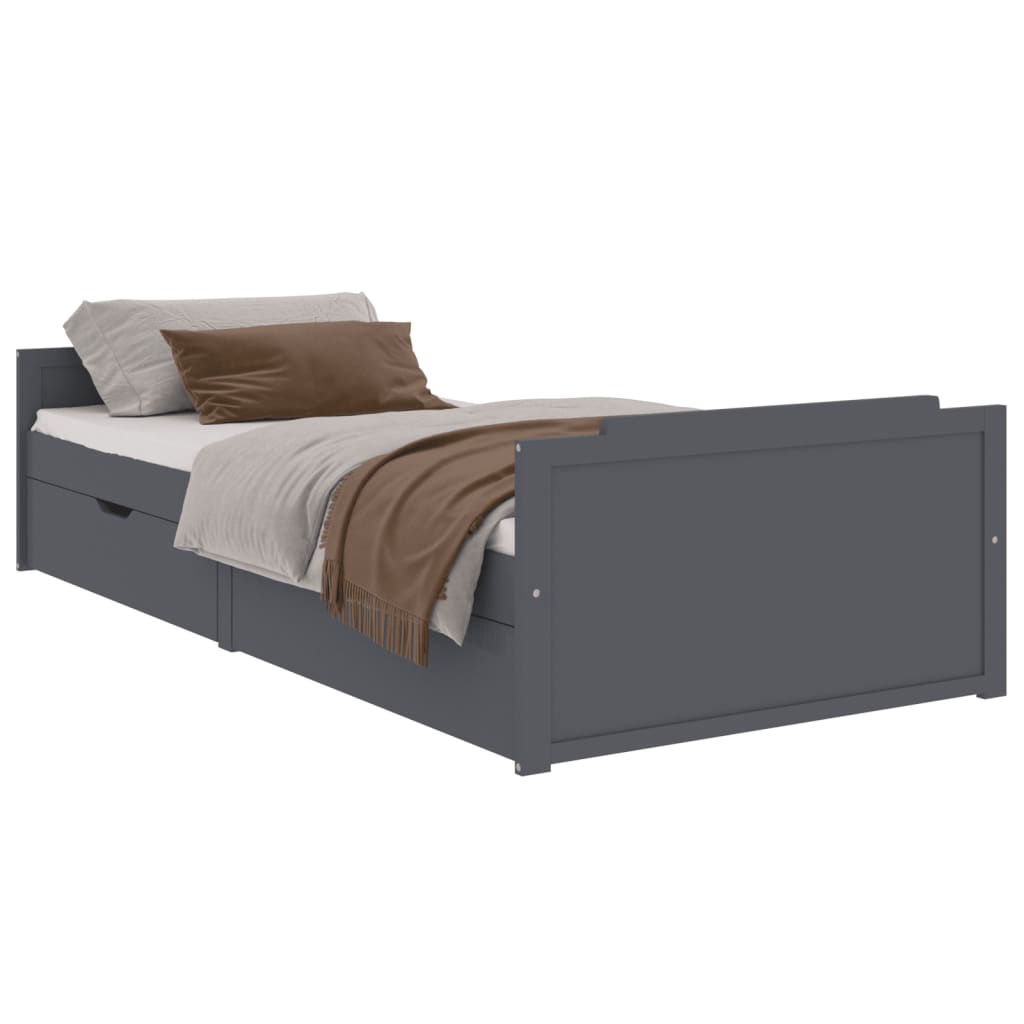 Bedframe met lades massief grenenhout donkergrijs 90x200 cm is nu te koop bij PeponiXL, paradijselijk wonen!