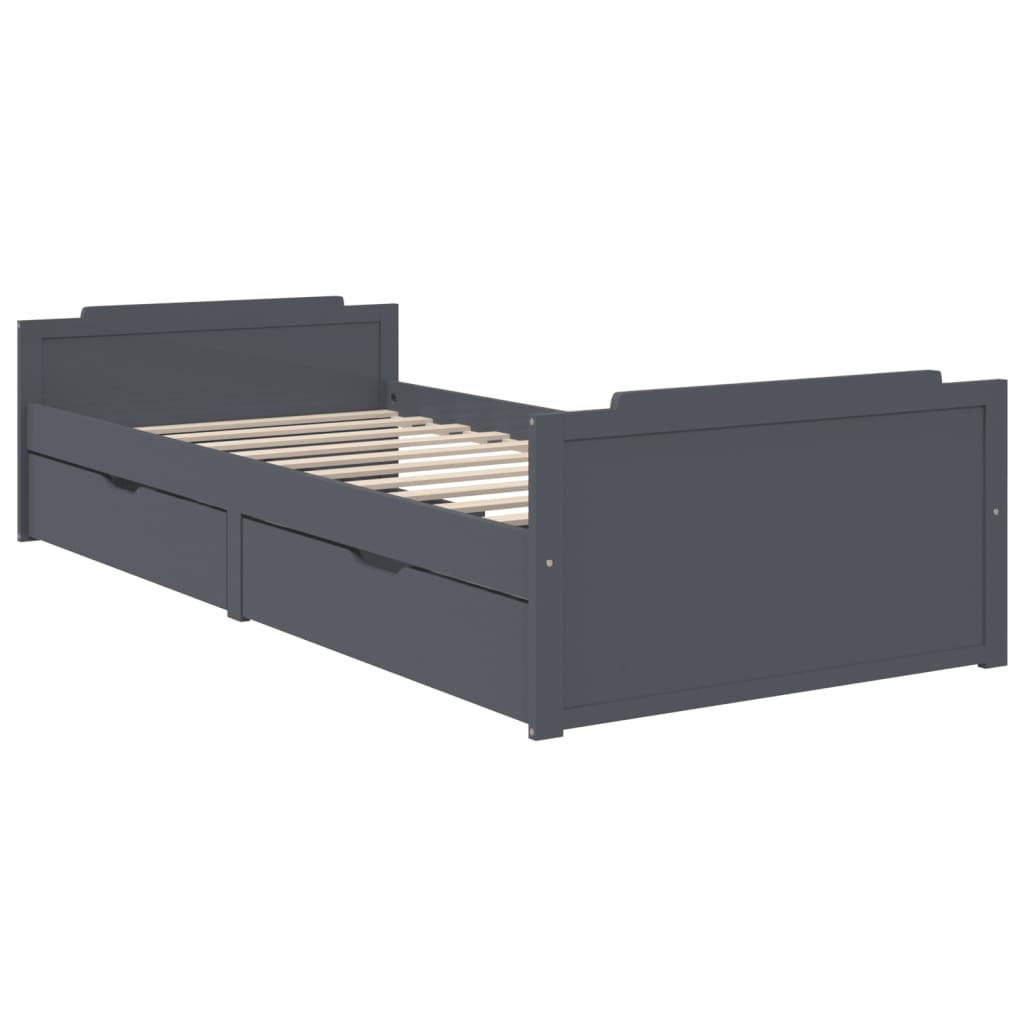 Bedframe met lades massief grenenhout donkergrijs 90x200 cm is nu te koop bij PeponiXL, paradijselijk wonen!