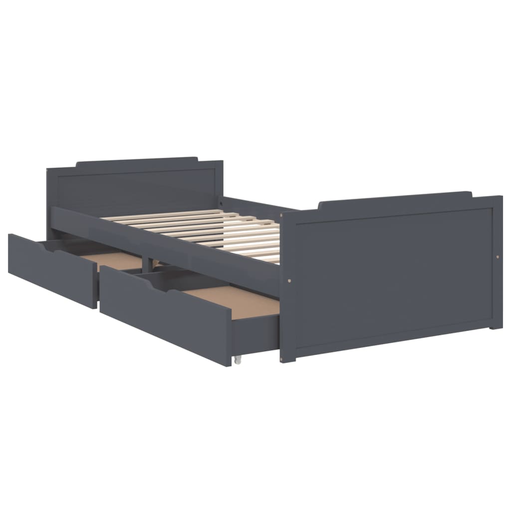 Bedframe met lades massief grenenhout donkergrijs 90x200 cm is nu te koop bij PeponiXL, paradijselijk wonen!