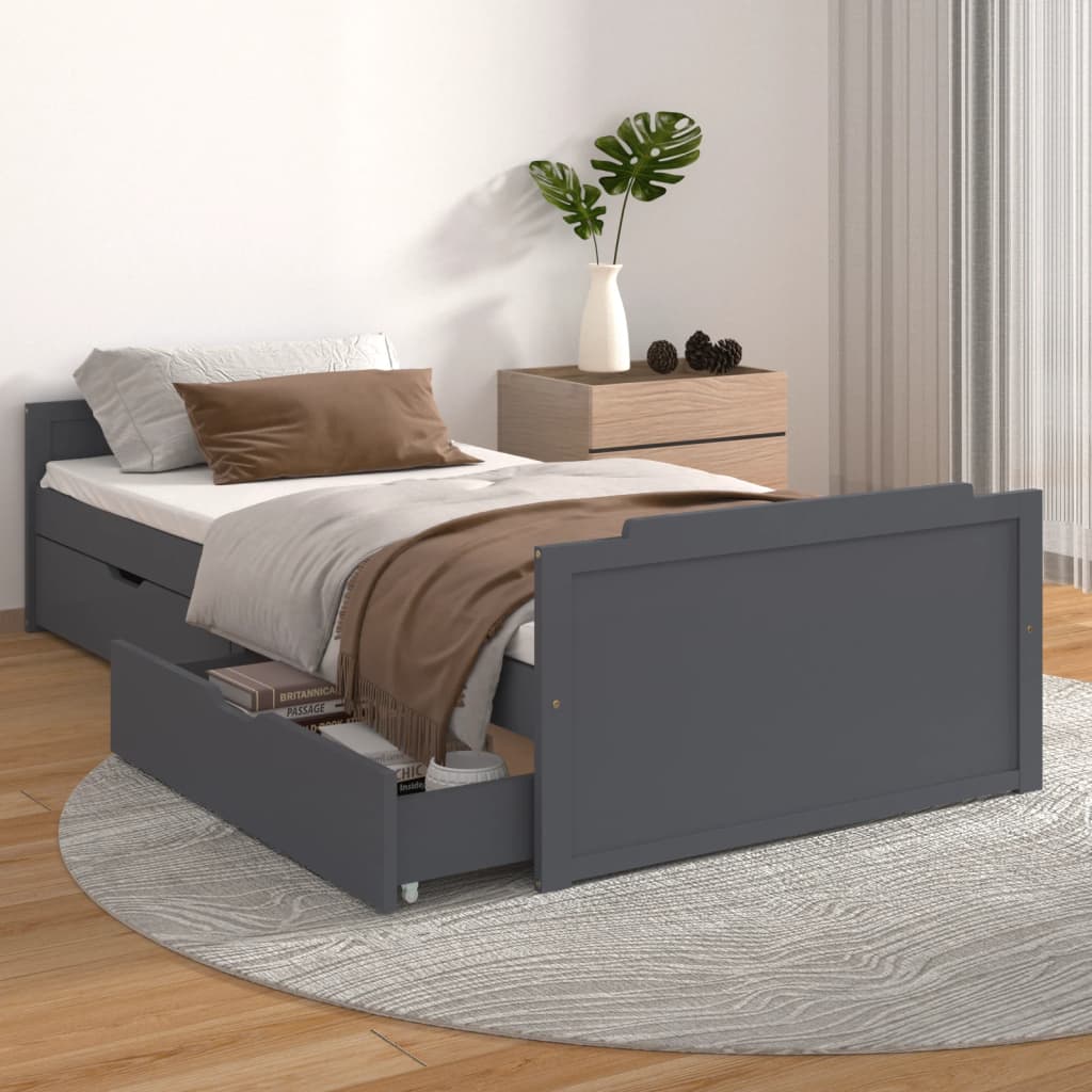 Bedframe met lades massief grenenhout donkergrijs 90x200 cm is nu te koop bij PeponiXL, paradijselijk wonen!