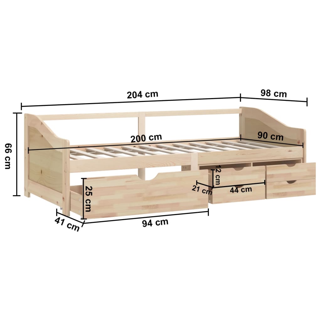 Bedbank 3-zits met lades massief grenenhout 90x200 cm is nu te koop bij PeponiXL, paradijselijk wonen!