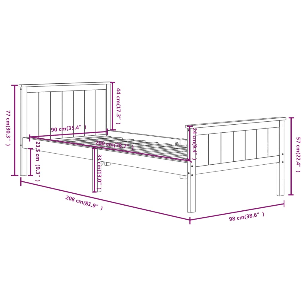 Bedframe massief grenenhout donkerbruin 90x200 cm is nu te koop bij PeponiXL, paradijselijk wonen!